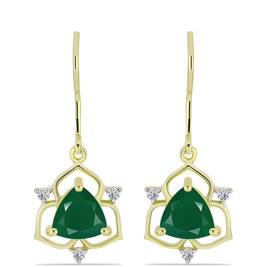 Brincos de Prata com Banho de Ouro com Ágata Verde e Topázio Branco