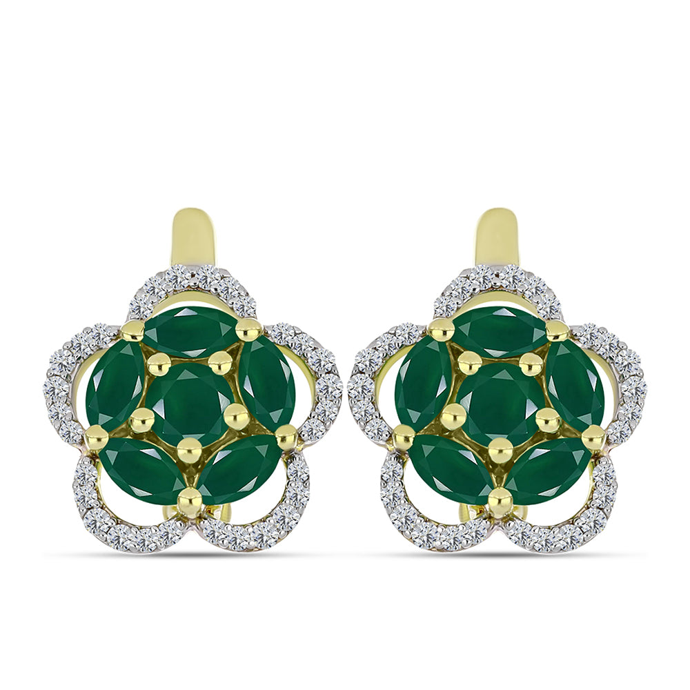 Brincos de Prata com Banho de Ouro com Ágata Verde e Topázio Branco