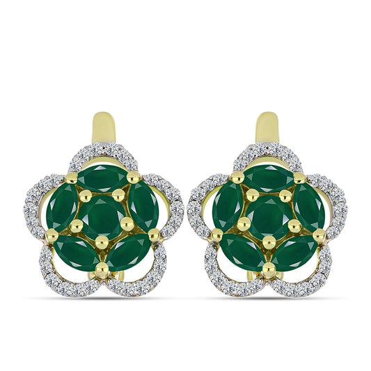 Brincos de Prata com Banho de Ouro com Ágata Verde e Topázio Branco