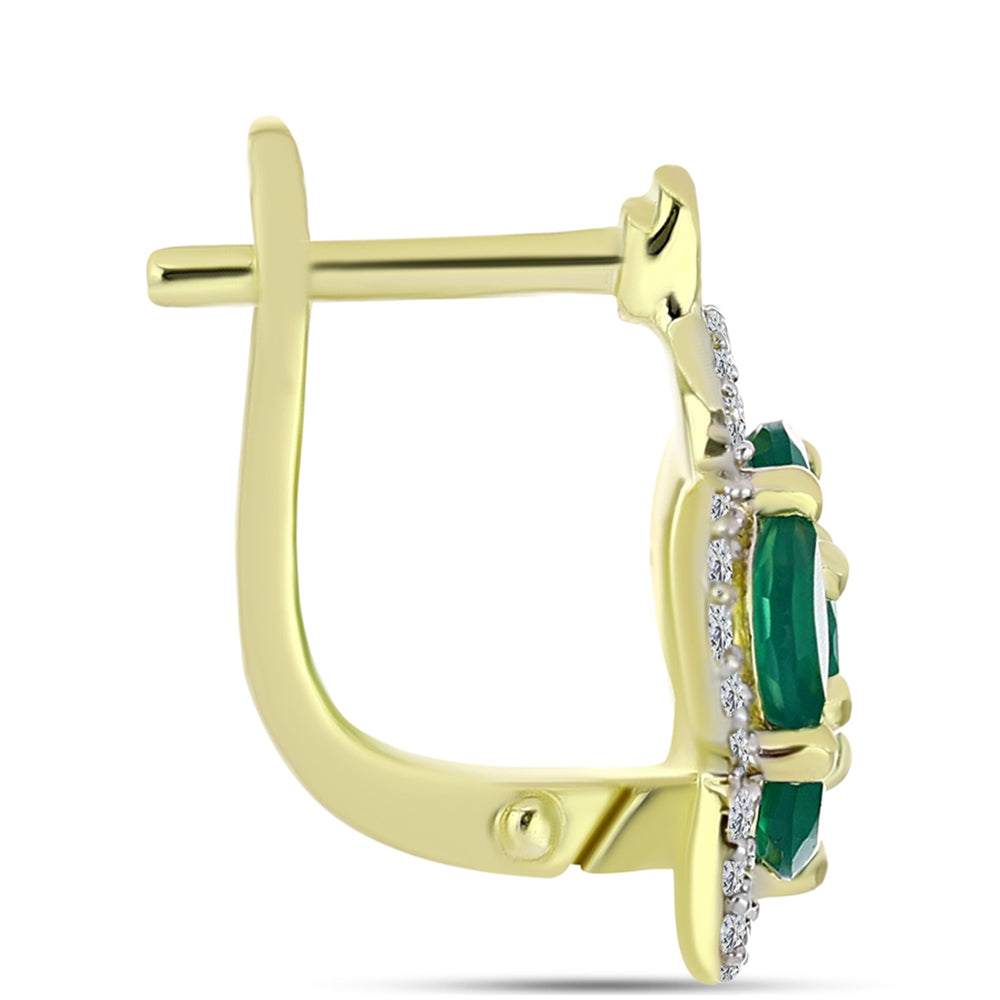 Brincos de Prata com Banho de Ouro com Ágata Verde e Topázio Branco 2 