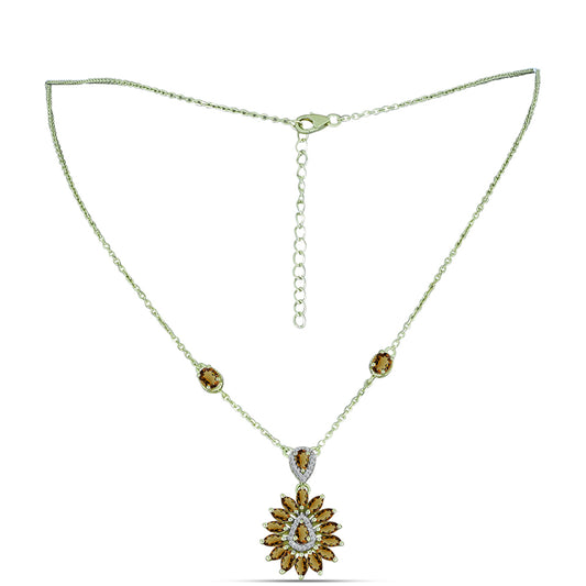 Colar de Prata com Banho de Ouro com Quartzo Cognac e Topázio Branco  Contraste: Cabeca de Veado (800)
