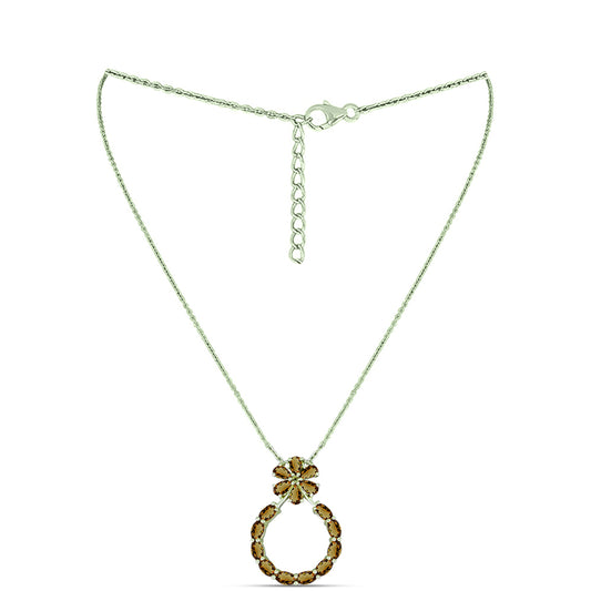 Colar de Prata com Banho de Ouro com Quartzo Cognac  Contraste: Cabeca de Veado (800)