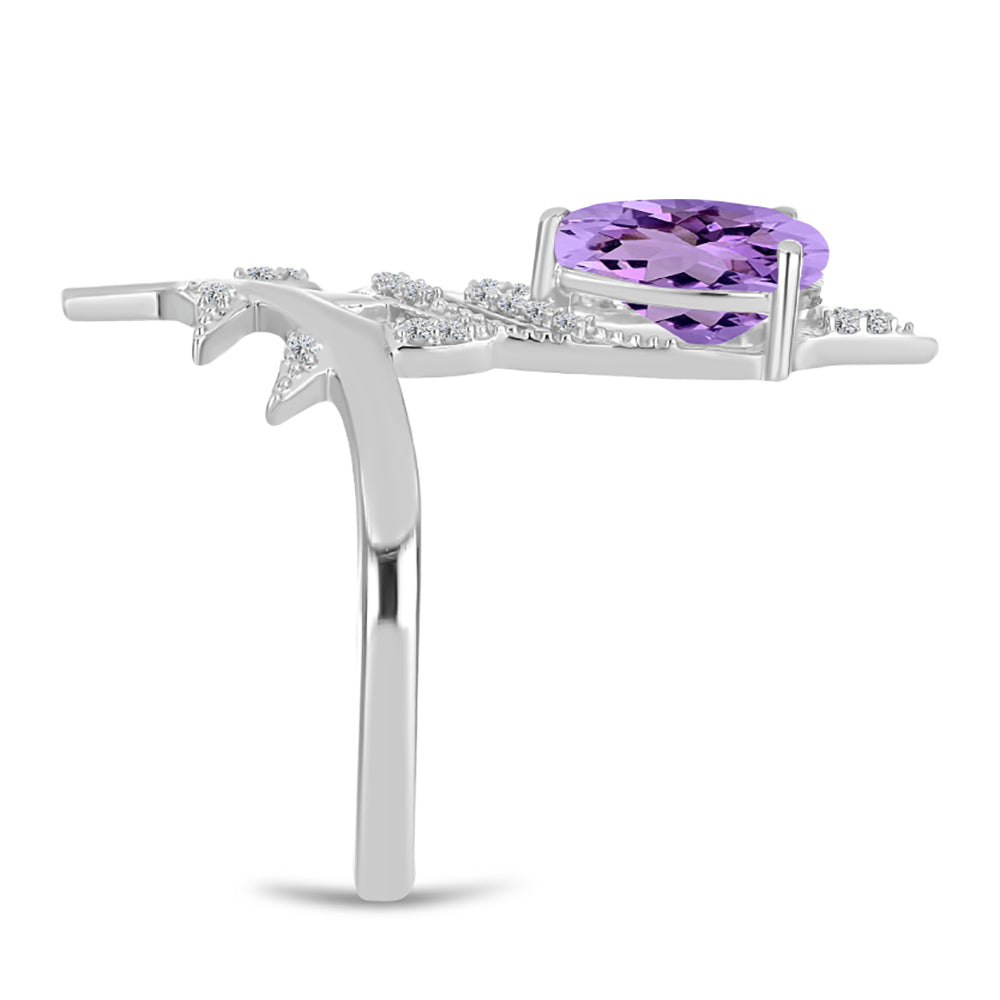 Anel de Prata com Ametista Rosa de França e Topázio Branco  Contraste: Cabeca de Veado (800)