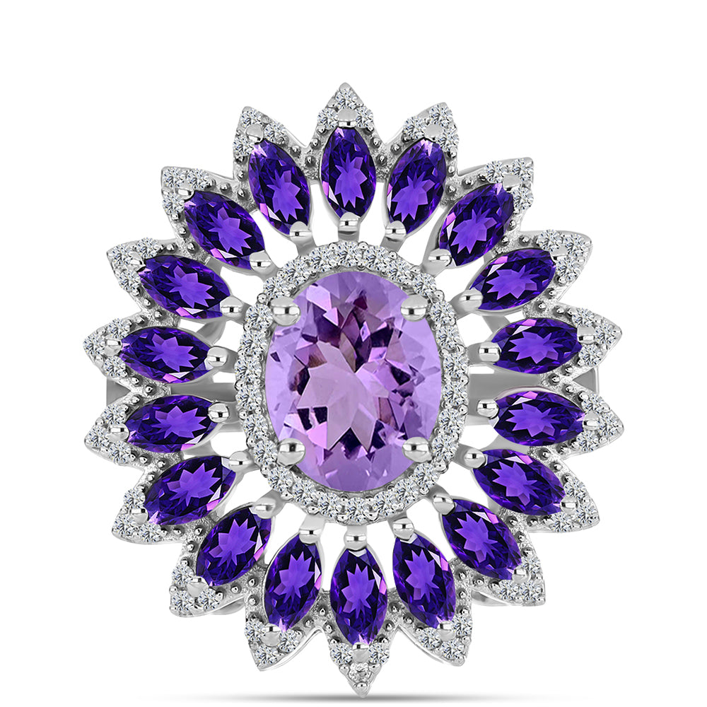Anel de Prata com Ametista Rosa de França e Ametista de Artigas  Contraste: Cabeca de Veado (800) 1 