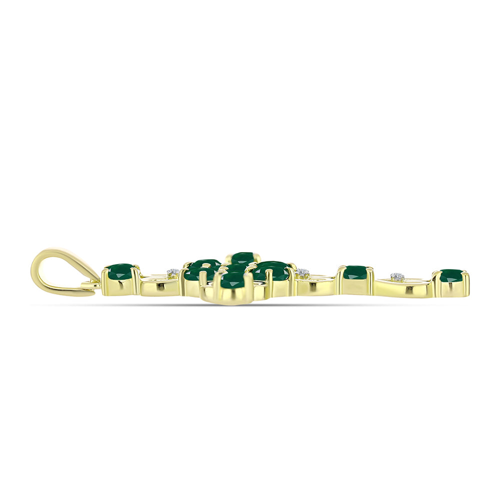 Cruz Pendente de Prata com Banho de Ouro com Ágata Verde e Topázio Branco  Contraste: Cabeca de Veado (800)