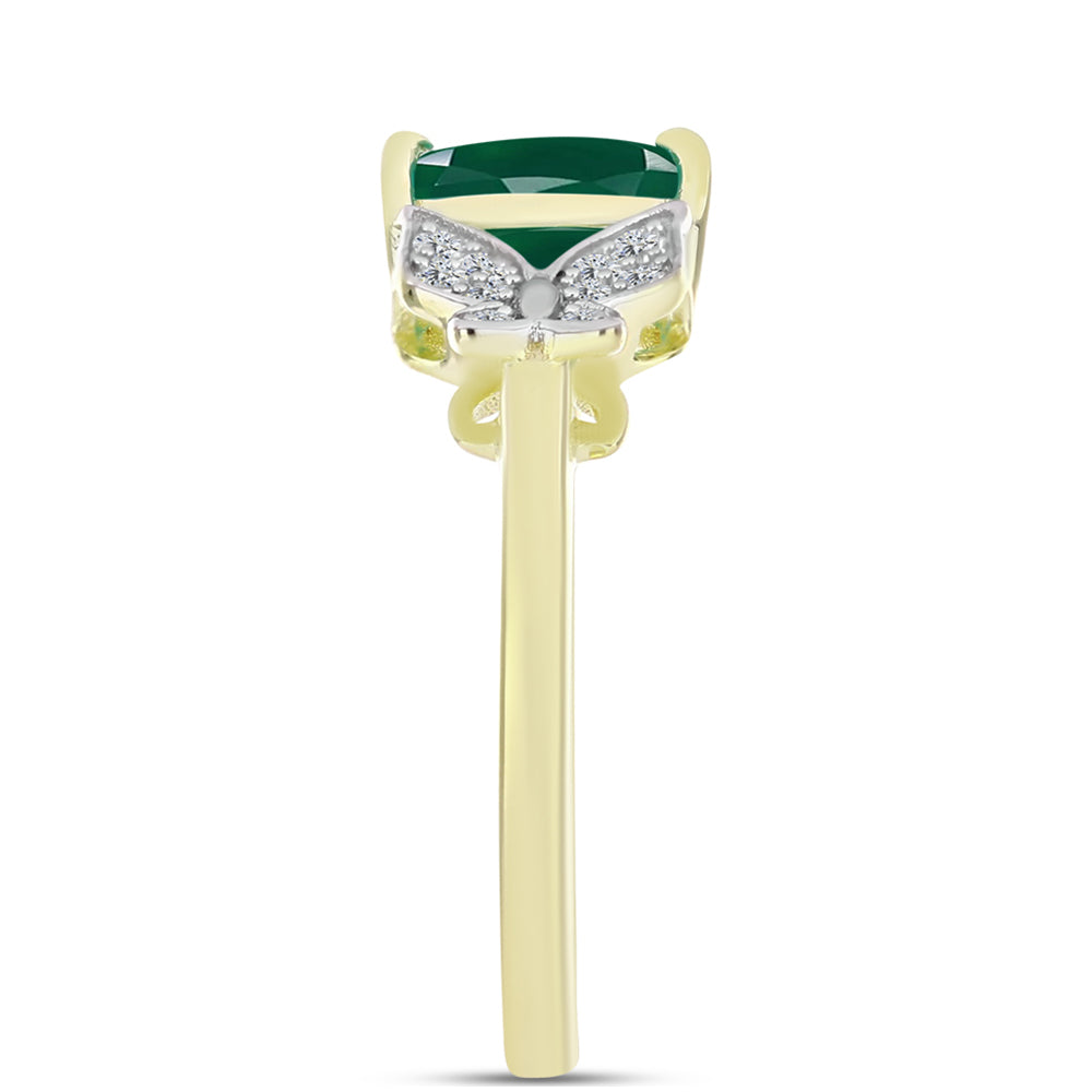 Anel de Prata com Banho de Ouro com Ágata Verde e Topázio Branco