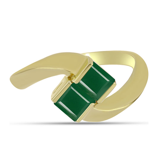 Anel de Prata com Banho de Ouro com Ágata Verde
