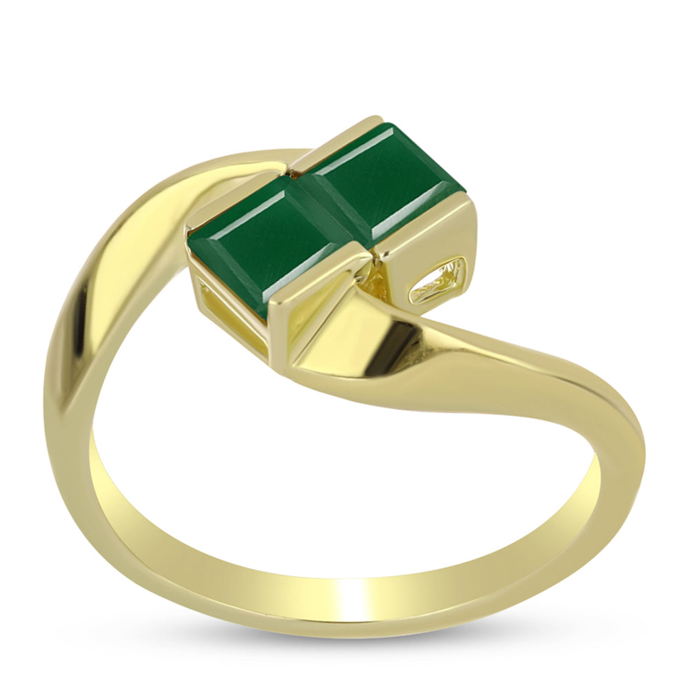 Anel de Prata com Banho de Ouro com Ágata Verde