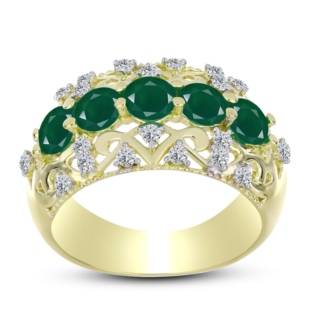 Anel de Prata com Banho de Ouro com Ágata Verde e Topázio Branco  Contraste: Cabeca de Veado (800) 3 