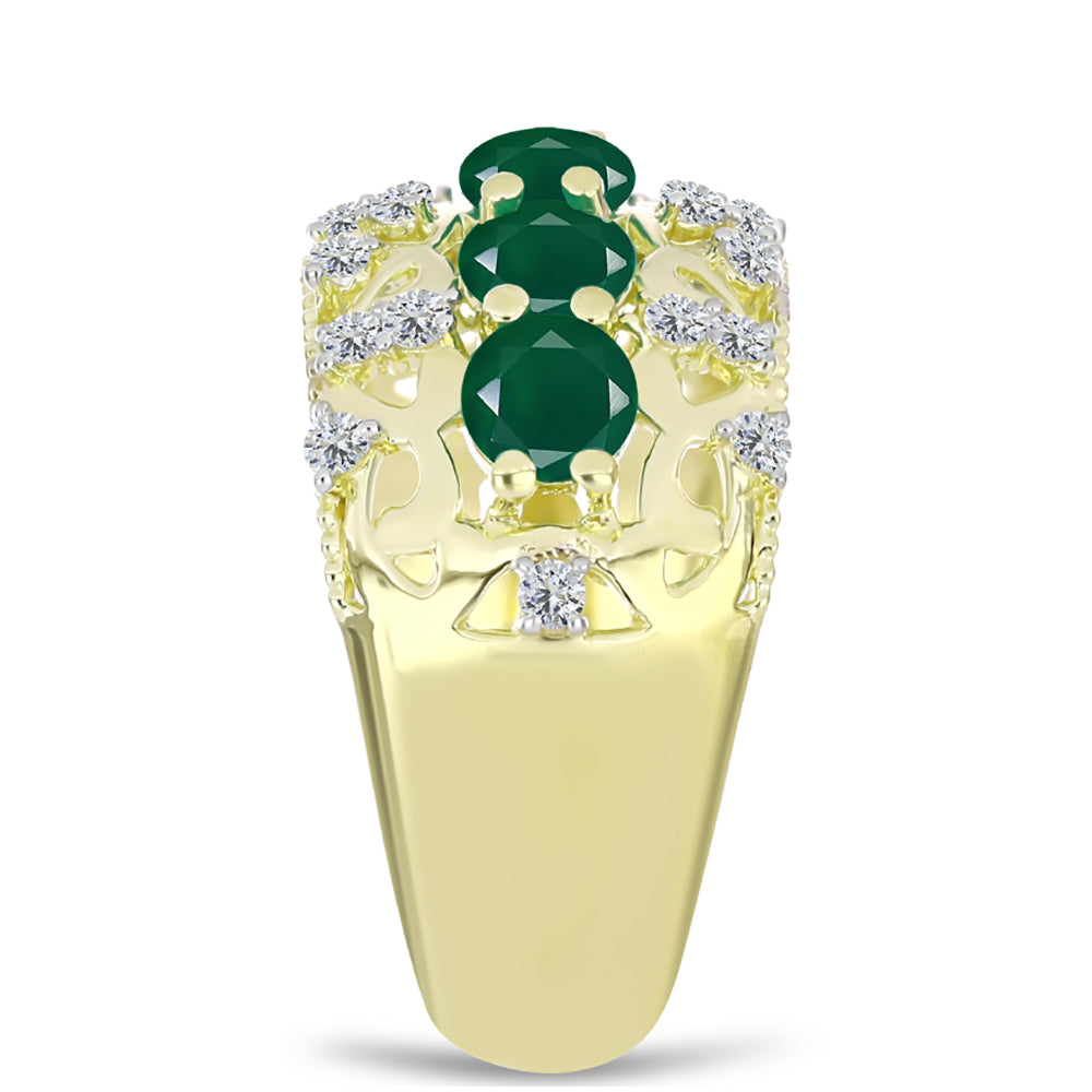 Anel de Prata com Banho de Ouro com Ágata Verde e Topázio Branco  Contraste: Cabeca de Veado (800) 4 