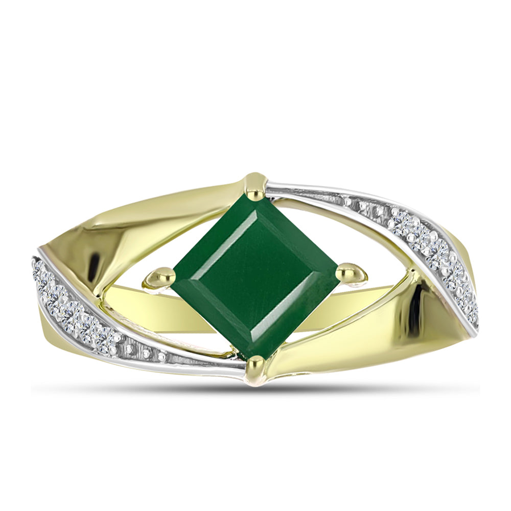 Anel de Prata com Banho de Ouro com Ágata Verde e Topázio Branco  Contraste: Cabeca de Veado (800) 1 