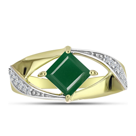 Anel de Prata com Banho de Ouro com Ágata Verde e Topázio Branco  Contraste: Cabeca de Veado (800)