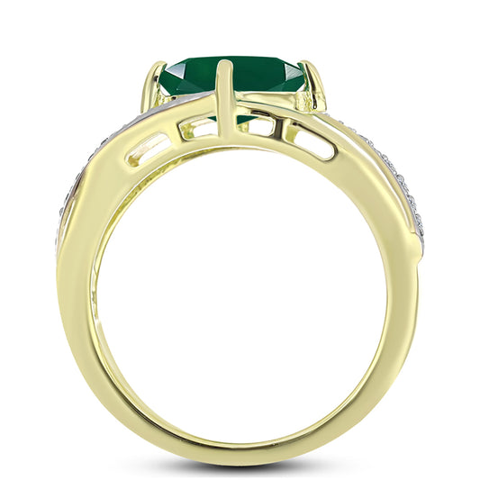 Anel de Prata com Banho de Ouro com Ágata Verde e Topázio Branco  Contraste: Cabeca de Veado (800)