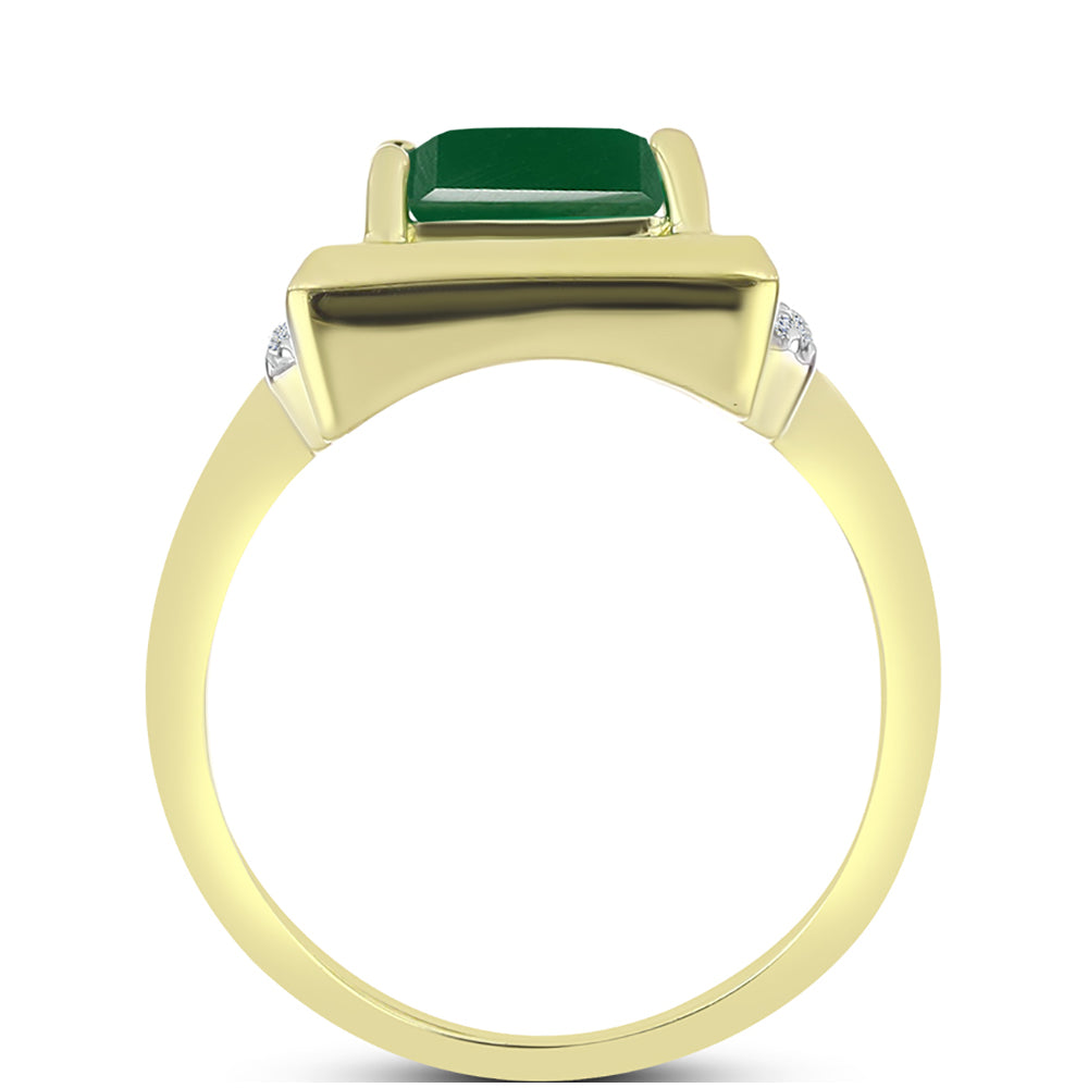 Anel de Prata com Banho de Ouro com Ágata Verde e Topázio Branco  Contraste: Cabeca de Veado (800)