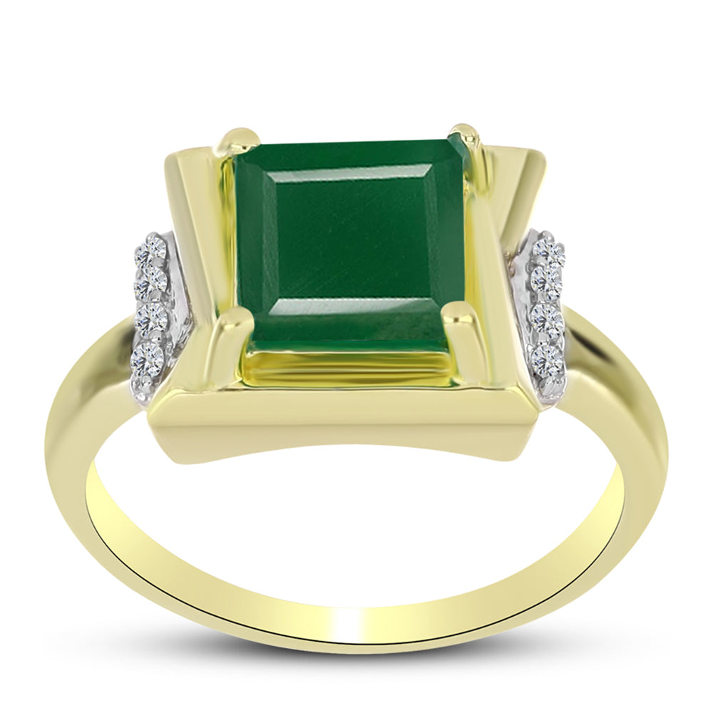 Anel de Prata com Banho de Ouro com Ágata Verde e Topázio Branco  Contraste: Cabeca de Veado (800)