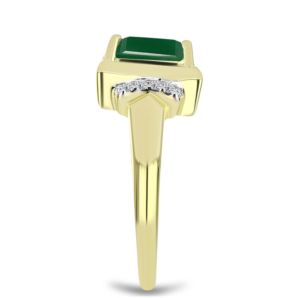 Anel de Prata com Banho de Ouro com Ágata Verde e Topázio Branco  Contraste: Cabeca de Veado (800) 4 
