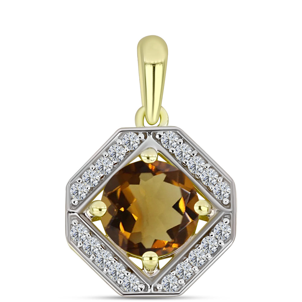 Pendente de Prata com Banho de Ouro com Quartzo Cognac e Topázio Branco