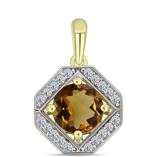 Pendente de Prata com Banho de Ouro com Quartzo Cognac e Topázio Branco