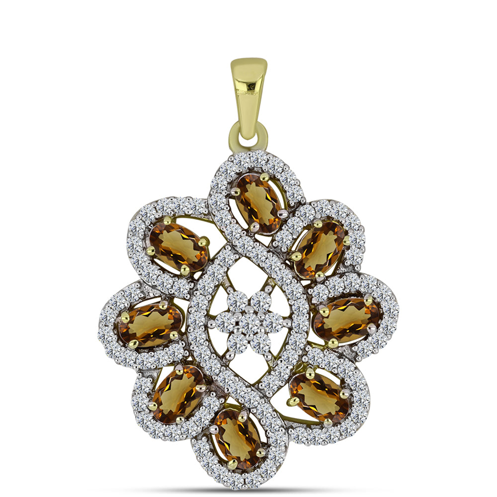 Pendente de Prata com Banho de Ouro com Quartzo Cognac e Topázio Branco  Contraste: Cabeca de Veado (800)