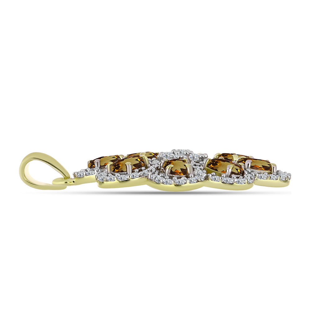 Pendente de Prata com Banho de Ouro com Quartzo Cognac e Topázio Branco  Contraste: Cabeca de Veado (800)