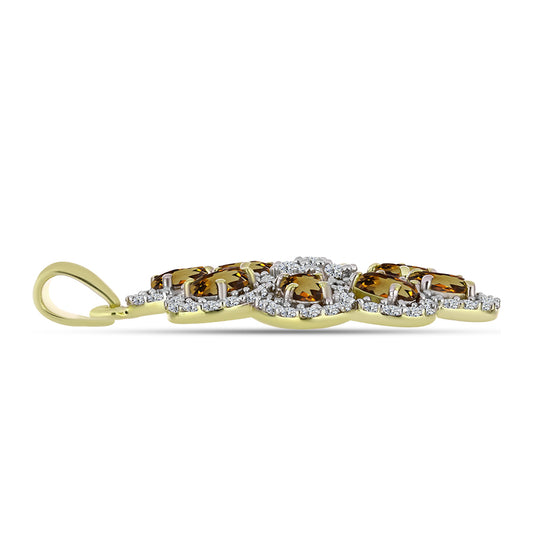 Pendente de Prata com Banho de Ouro com Quartzo Cognac e Topázio Branco  Contraste: Cabeca de Veado (800)