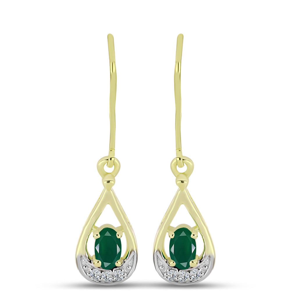 Brincos de Prata com Banho de Ouro com Ágata Verde e Topázio Branco