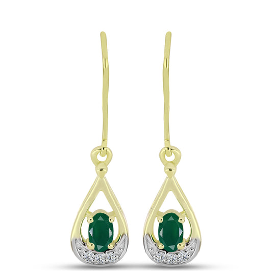 Brincos de Prata com Banho de Ouro com Ágata Verde e Topázio Branco