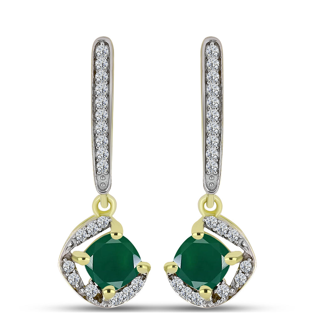 Brincos de Prata com Banho de Ouro com Ágata Verde e Topázio Branco