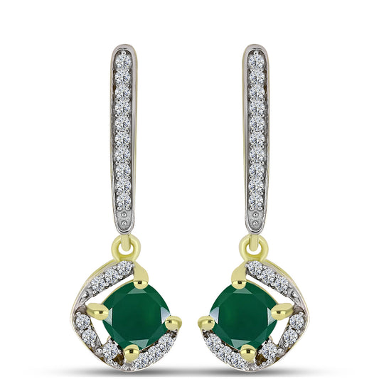 Brincos de Prata com Banho de Ouro com Ágata Verde e Topázio Branco