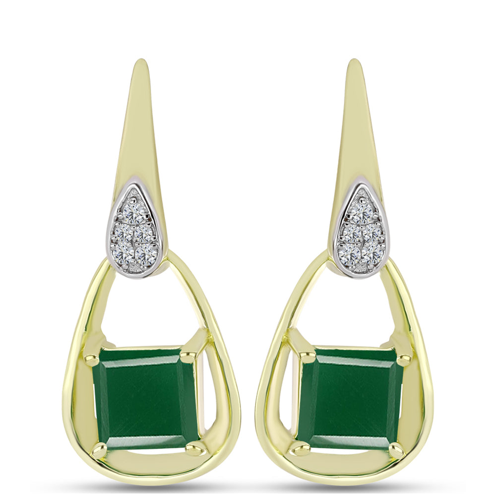 Brincos de Prata com Banho de Ouro com Ágata Verde e Topázio Branco