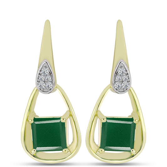 Brincos de Prata com Banho de Ouro com Ágata Verde e Topázio Branco