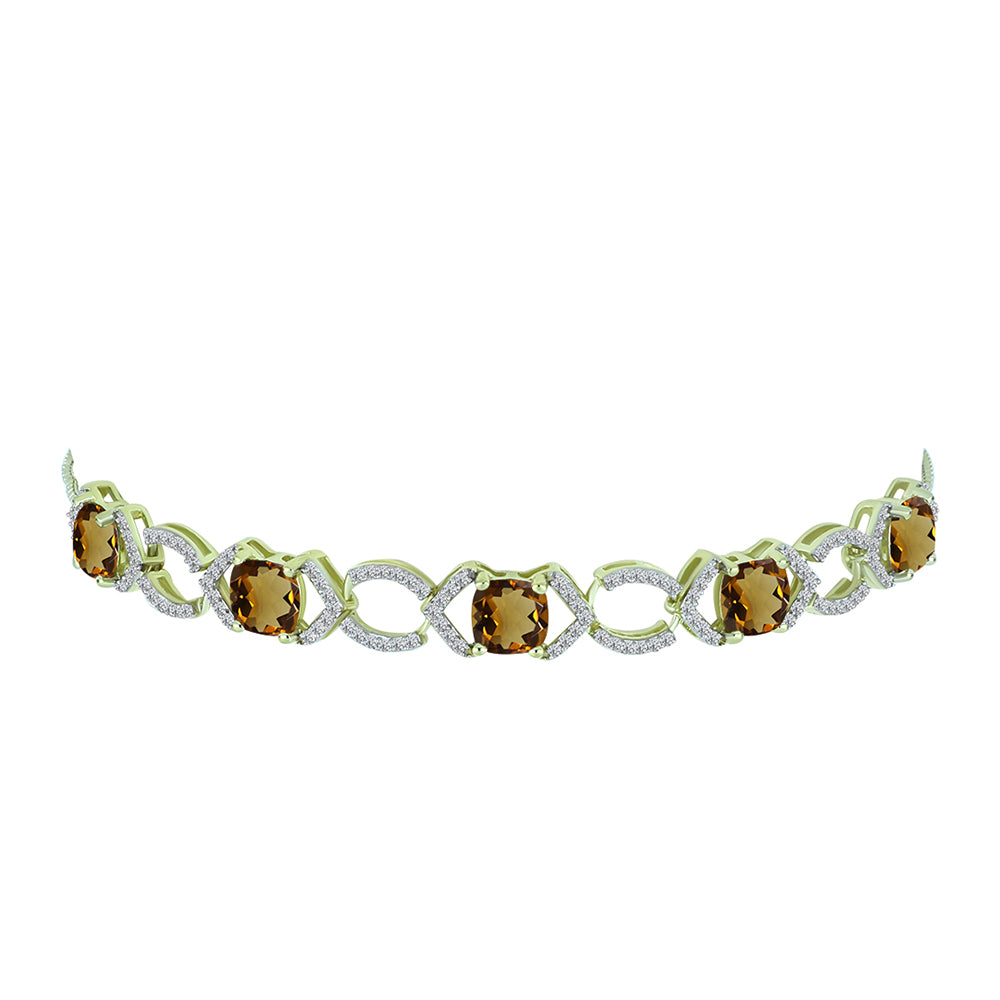 Pulseira de Prata com Banho de Ouro com Quartzo Cognac e Topázio Branco  Contraste: Cabeca de Veado (800) 2 
