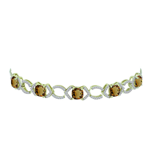 Pulseira de Prata com Banho de Ouro com Quartzo Cognac e Topázio Branco  Contraste: Cabeca de Veado (800)