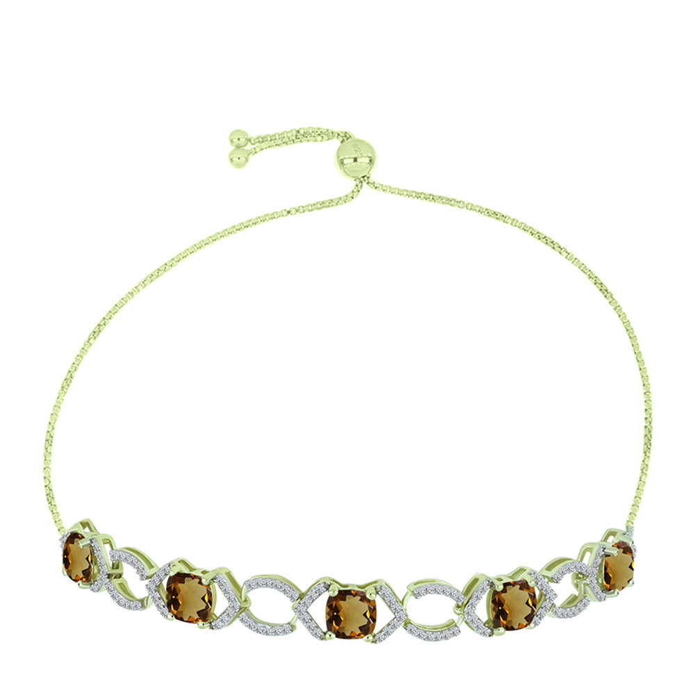 Pulseira de Prata com Banho de Ouro com Quartzo Cognac e Topázio Branco  Contraste: Cabeca de Veado (800)