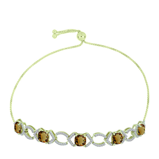 Pulseira de Prata com Banho de Ouro com Quartzo Cognac e Topázio Branco  Contraste: Cabeca de Veado (800)