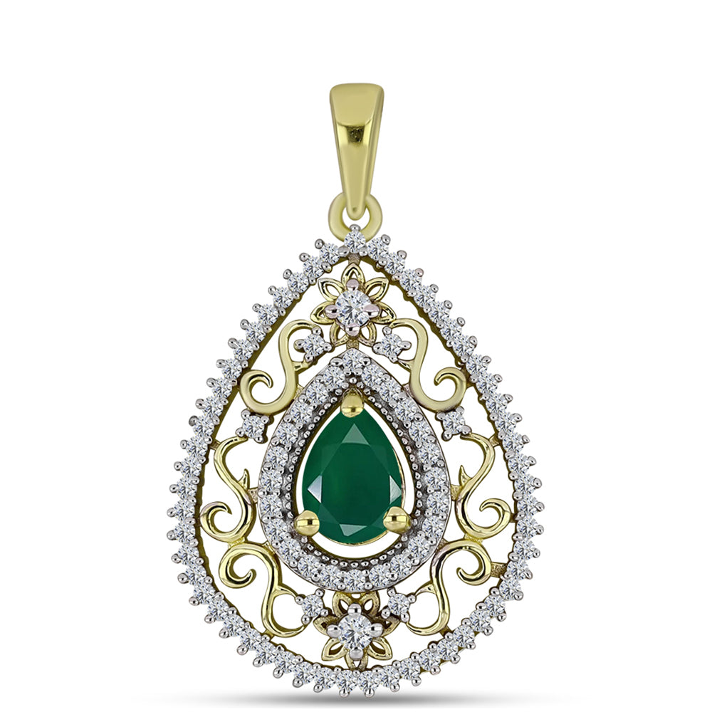 Pendente de Prata com Banho de Ouro com Ágata Verde e Topázio Branco