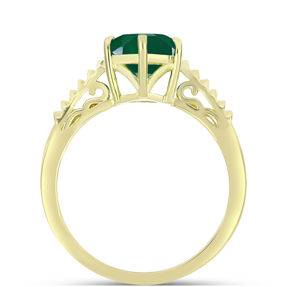Anel de Prata com Banho de Ouro com Ágata Verde