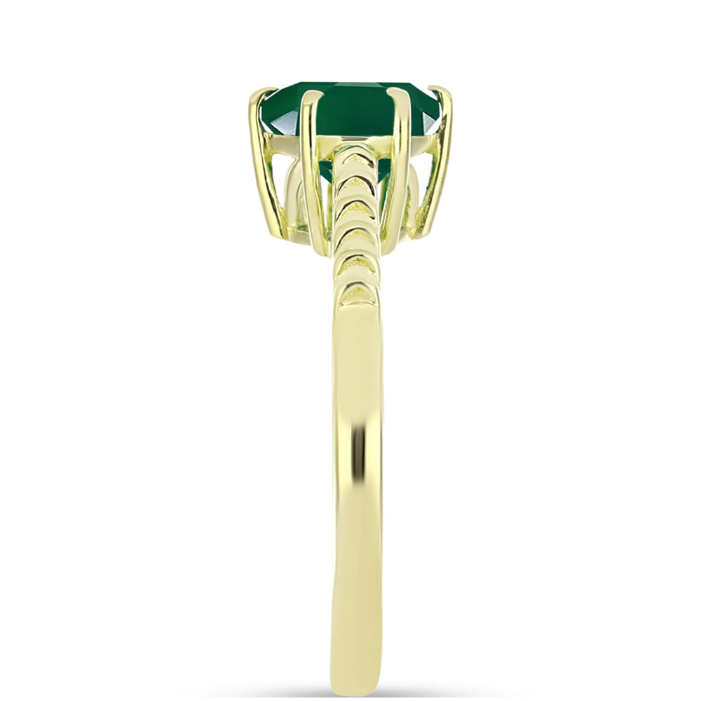Anel de Prata com Banho de Ouro com Ágata Verde