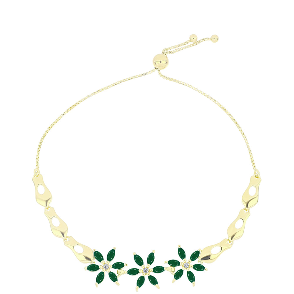 Pulseira de Prata com Banho de Ouro com Ágata Verde e Topázio Branco  Contraste: Cabeca de Veado (800)
