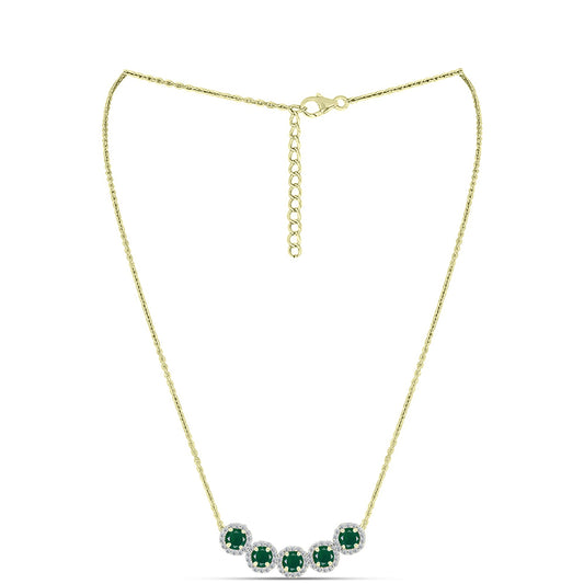 Colar de Prata com Banho de Ouro com Ágata Verde e Topázio Branco  Contraste: Cabeca de Veado (800)