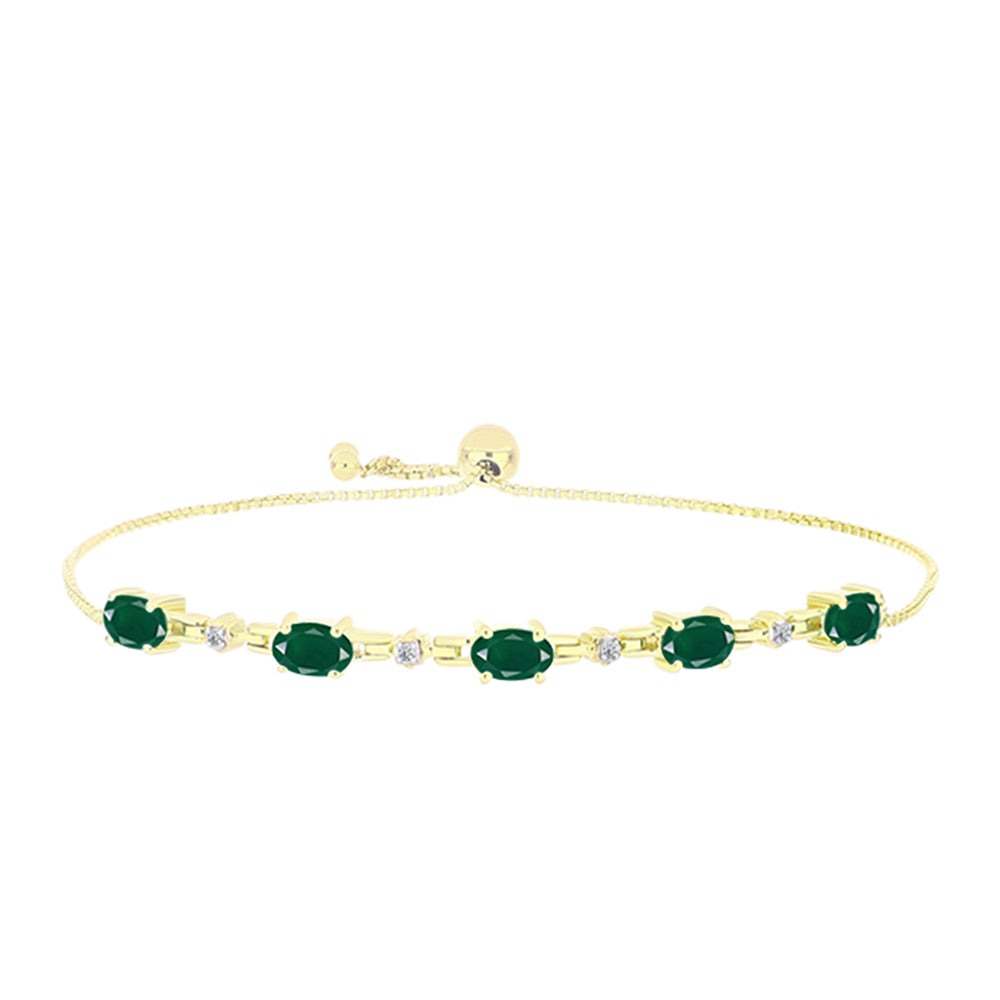Pulseira de Prata com Banho de Ouro com Ágata Verde e Topázio Branco  Contraste: Cabeca de Veado (800) 1 