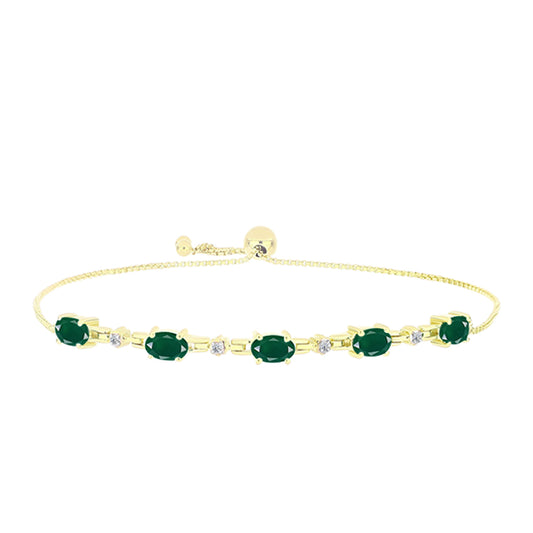 Pulseira de Prata com Banho de Ouro com Ágata Verde e Topázio Branco  Contraste: Cabeca de Veado (800)
