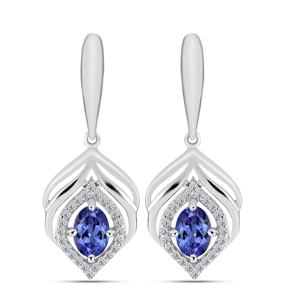 Brincos de Prata com Tanzanite AAA e Diamante Branco 1 