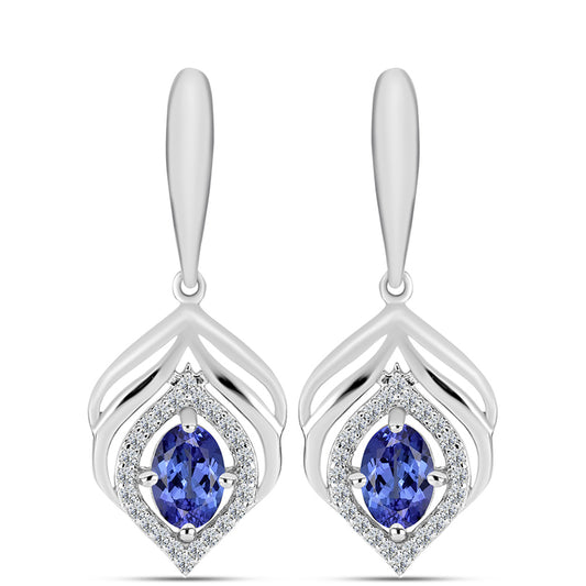 Brincos de Prata com Tanzanite AAA e Diamante Branco