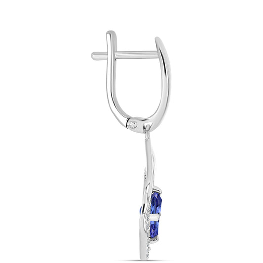 Brincos de Prata com Tanzanite AAA e Diamante Branco