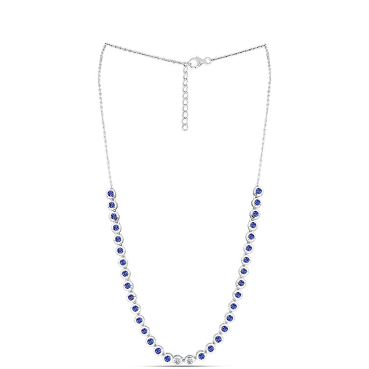 Colar de Prata com Tanzanite AAA e Diamante Branco  Contraste: Cabeca de Veado (800)