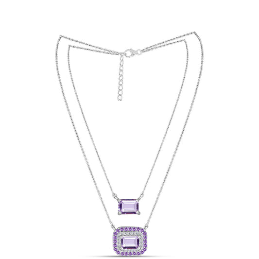Colar de Prata com Ametista Rosa de França e Topázio Branco  Contraste: Cabeca de Veado (800)