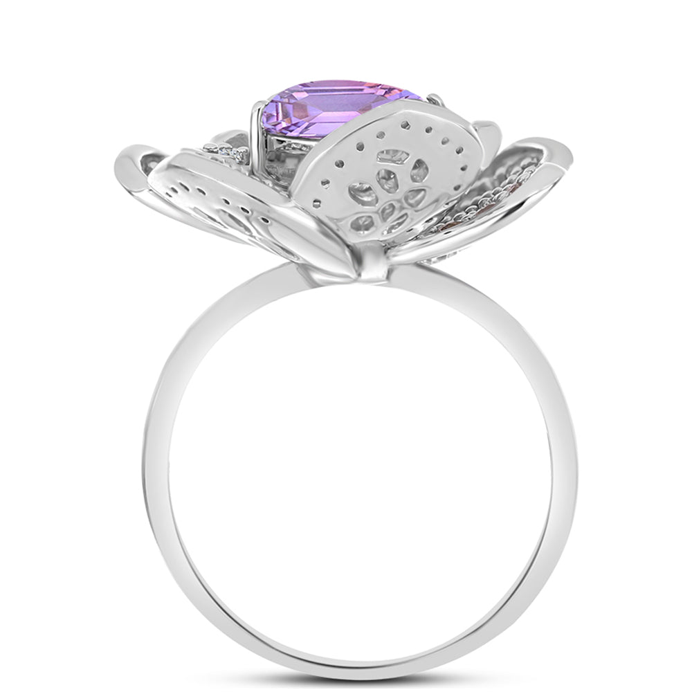 Anel de Prata com Ametista Rosa de França e Topázio Branco  Contraste: Cabeca de Veado (800) 3 