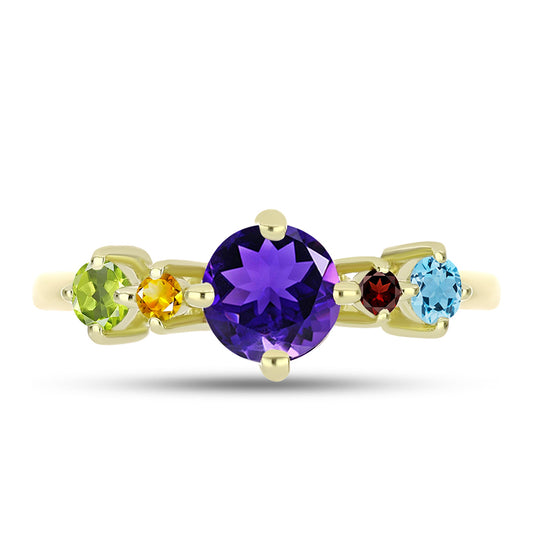 Anel de Prata com Banho de Ouro com Ametista de Marrocos e Peridoto de Changbai
