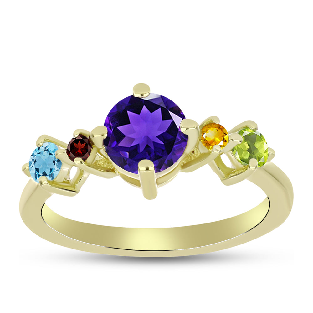Anel de Prata com Banho de Ouro com Ametista de Marrocos e Peridoto de Changbai 3 